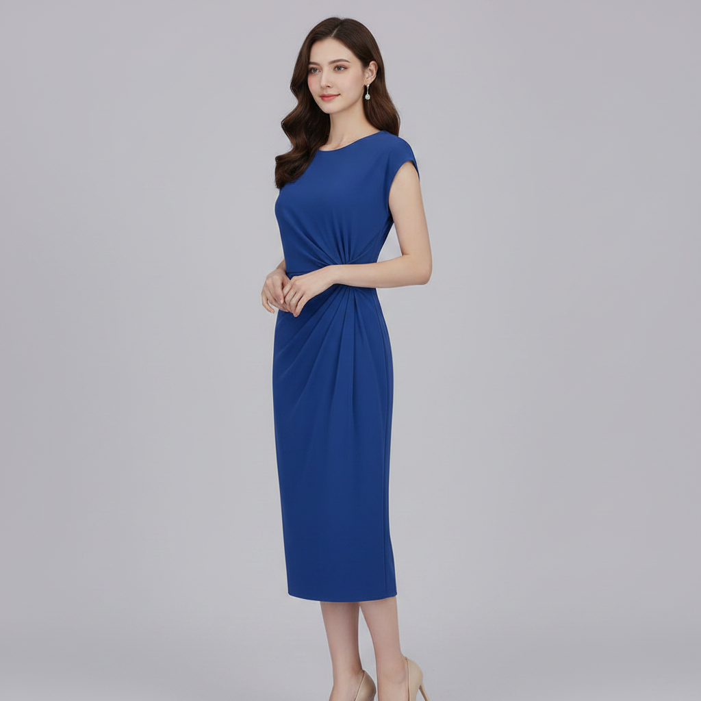 Elegant Midi Dress | Women's Formal Dress Short Sleeve