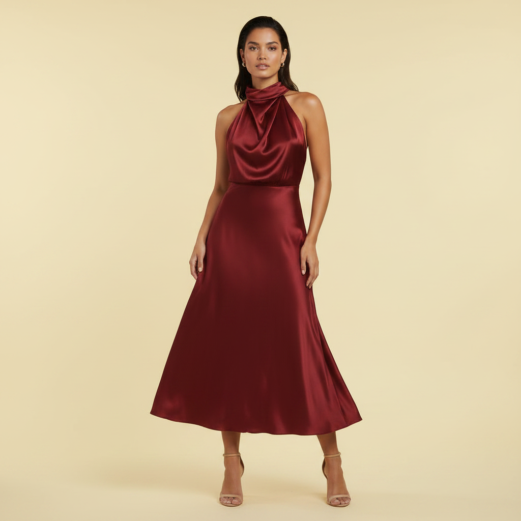 Halter Evening Dress | Midi Evening Gowns for Women