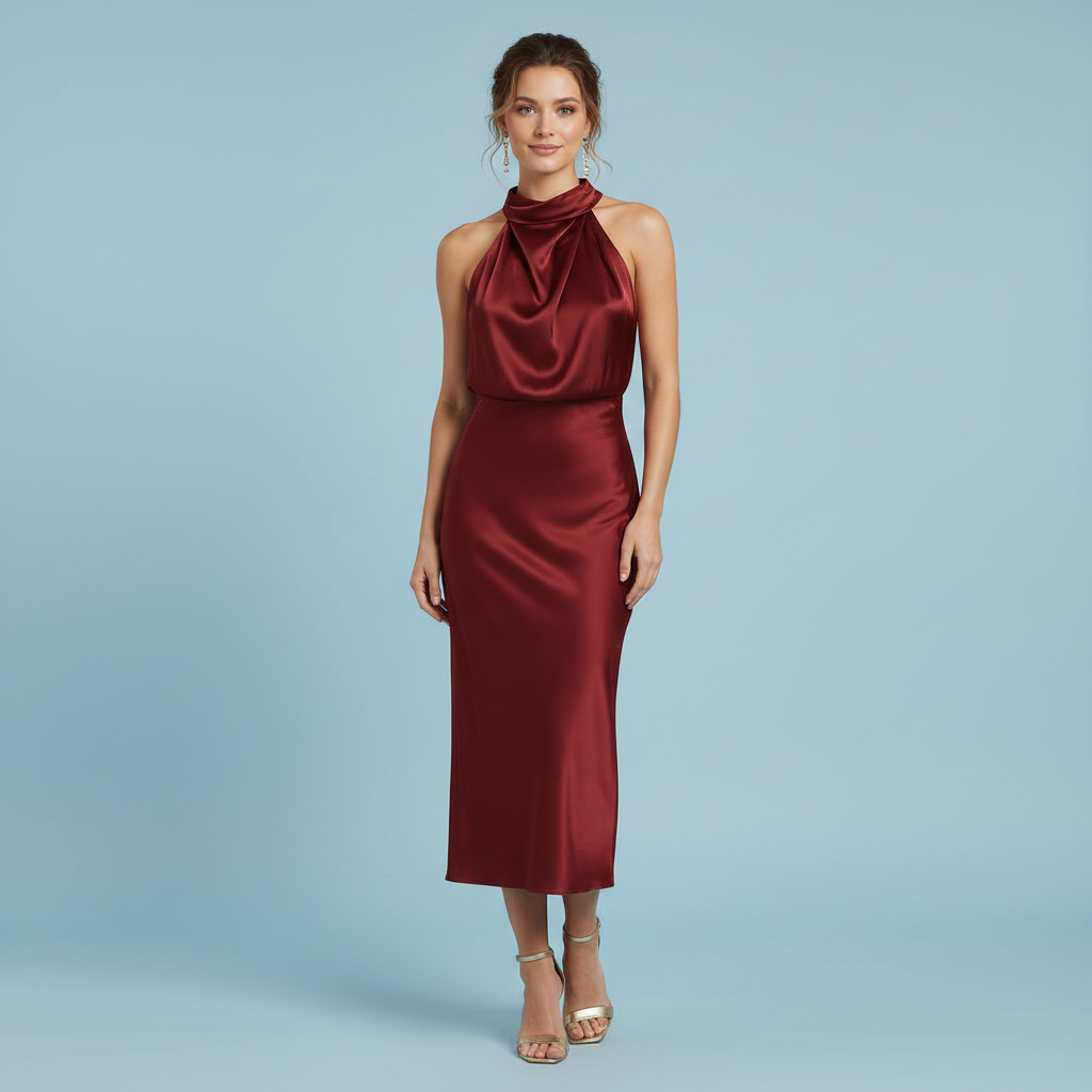 Halter Evening Dress | Midi Evening Gowns for Women
