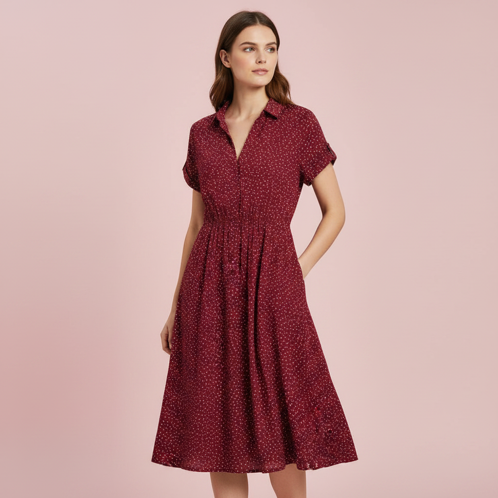 Women's Midi Shirt Dress | Short Sleeve Summer Dresses
